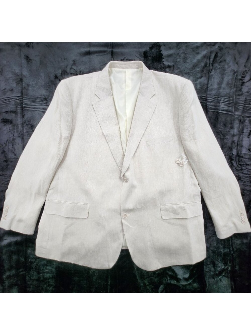 KS Signature Linen Blend Blazer Sport Coat 52 Big Beige Herringbone Coastal Date